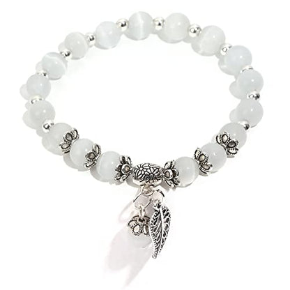 Natural Stretch Gemstone Bracelet Healing Stone Beaded Bracelets for Women Men Gifts (Unisex) - color: 8mm white