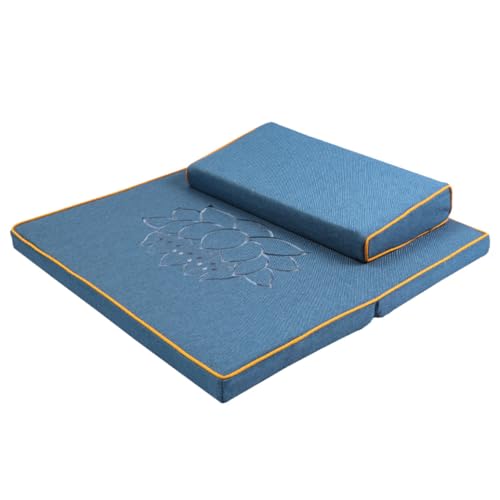Japanese Foldable Meditation Cushion Set,Yoga Meditation Floor Pillow,Large Meditation Mat and Pillow Set for Sitting on Floor for Floor Balcony Mat Bedroom Patio Beige-70cm - color: Blue, size: 80cm