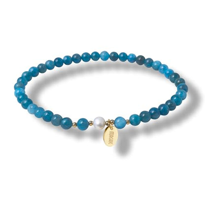 Morchic 4mm Natural Gemstone Beads Stretch Bracelet for Women, With Freshwater Pearls, Energy Gem Birthday Gift for Her 7.2” - color: Apatite
