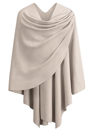 PULI Womens Large Cross Front Poncho Sweater Wrap Topper Knitted Elegant Shawls Cape for Fall Winter - color: 1-warm Oatmeal