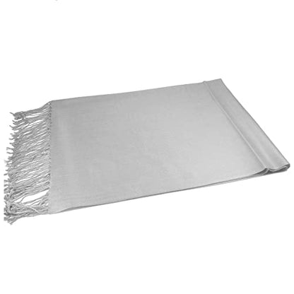 Glory Max Women Large Soft Silky Pashmina Shawl Wrap Scarf in Plain Solid Colors - color: Silver