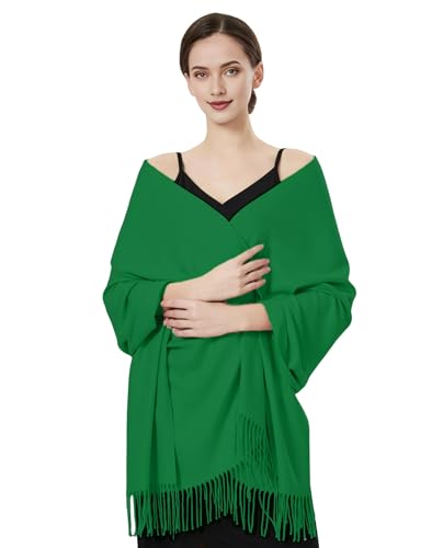 Luxurious Pashmina Feel Scarf & Shawl - Soft Solid Color Wrap for Weddings, Evening Dresses, Gifts - color: Forest Green
