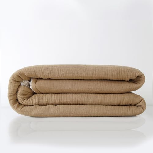 Muslin Cotton Throw Blanket with Flannel for Bed,Super Soft Muslin Blanket with Cozy Flannel for Adults 55 * 72inches,Coffee - color: Coffee