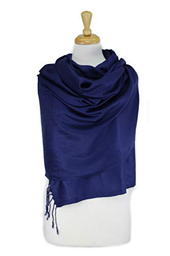 Luxurious Pashmina Feel Scarf & Shawl - Soft Solid Color Wrap for Weddings, Evening Dresses, Gifts - color: . Navy Blue