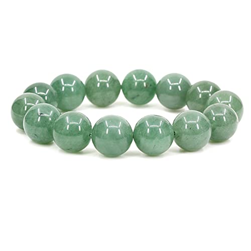 Keleny Natural Gem Semi Precious Gemstones 14mm Round Beads Crystal Stretch Bracelets 7 Inch Unisex - color: 14mm Green Aventurine