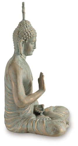 Signature Design by Ashley Hosgrove Cultural Tabletop Paper Composite Sitting Buddha Sculpture, Metallic & Green