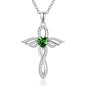 TANGPOET Angel Wings Necklace for Women 925 Sterling Silver Guardian Angel Pendant, Heart Cross Birthstone Necklace, Birthday Jewelry Gifts for Her - style: 5-May Emerald