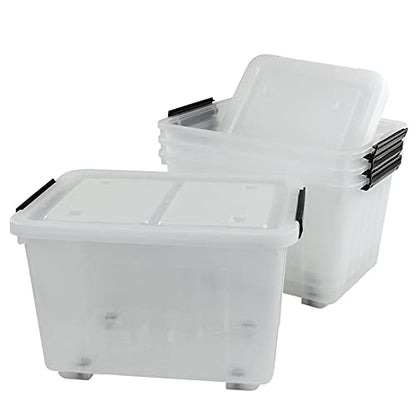 30L Plastic Storage Bin, Stackable and Nestable Storage Boxes with Lids and Secure Latching Buckles, Large Storage Container (Clear)