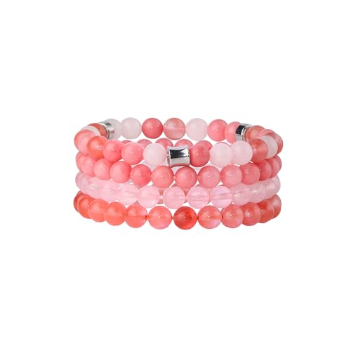 Fengling 4 PCS Beaded Crystal Bracelet for Women 8mm Natural Gemstones Handmade Bracelet for Girls Healing Stretch Bracelets Crystal Jewelry for Women Gifts - color: Pink Crystal&Watermelon crysta&Rose Quartz