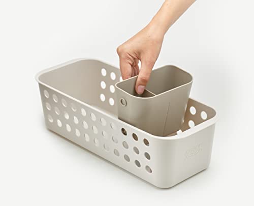 Joseph Joseph EasyStore - Slimline Bathroom essentials Storage Basket Organiser with moveable pot and divider, Ecru - size: Slimline (Pack of 1)