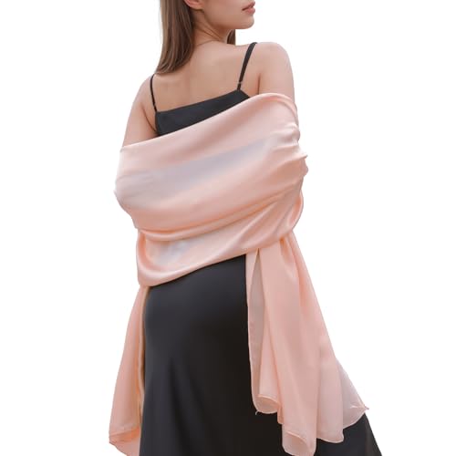 Womens Scarf Pashmina Shawls and Wraps for Evening Dresses Like Chiffon Silk Scarf for Bridal Weddings - color: Peach Beige