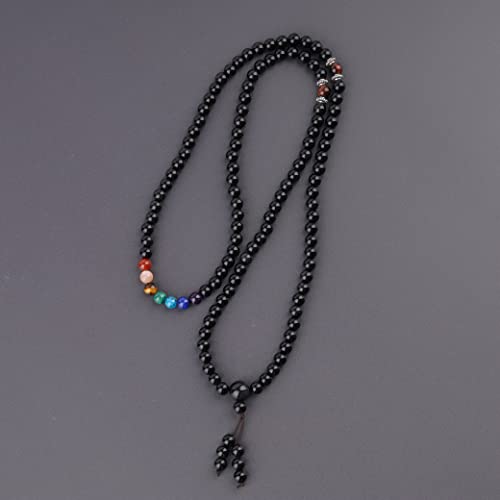 COAI 108 Japa Mala 7 Chakra Stone Wrap Bracelet Necklace - style: Rainbow Obsidian