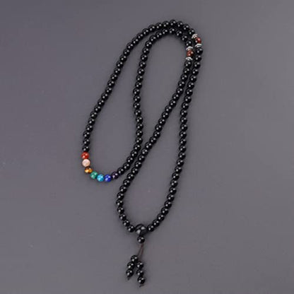 COAI 108 Japa Mala 7 Chakra Stone Wrap Bracelet Necklace - style: Rainbow Obsidian