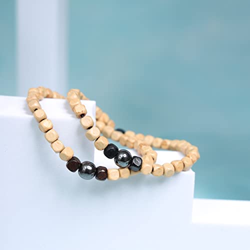 Eigso Natural Wood Beads Bracelets for Women and Men Square Wooden Bracelet for Healing - color: 2 Pcs - A2