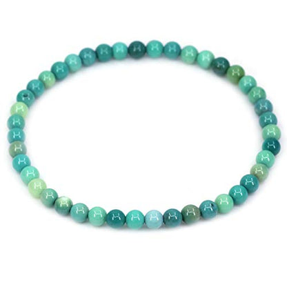 Keleny Gem Semi Precious Gemstones 4mm Round Beads Crystal Stretch Bracelet 7 Inch Unisex - color: Green Chrysoprase Agate