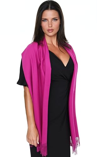 Ocomfly 100% Pashmina Scarf for Women - Premium Womens Scarves - Gift Boxed - Shawls or Wraps - Ultra Soft and Warm - color: Fuchsia Pink