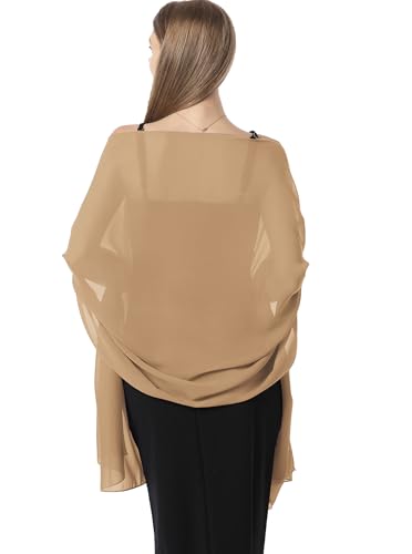 Chiffon Shawls and Wraps for Evening Dresses Women Elegant Soft Scarf Bridal Scarve Wedding Stole - color: Camel, size: Plus Size