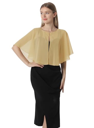 Chiffon Capelet Soft capes Shawls and Wraps for Evening Dress Wedding Cape 1920s shawl accessories for women - color: Gold