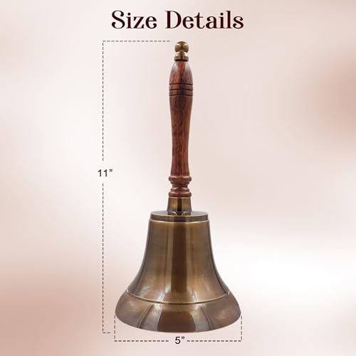 Large & Heavy Solid Brass Loud Hand Call Bell for Weddings, Christmas, School 11"(H) 5"(D) Antique Brass by THDC - color: Antique