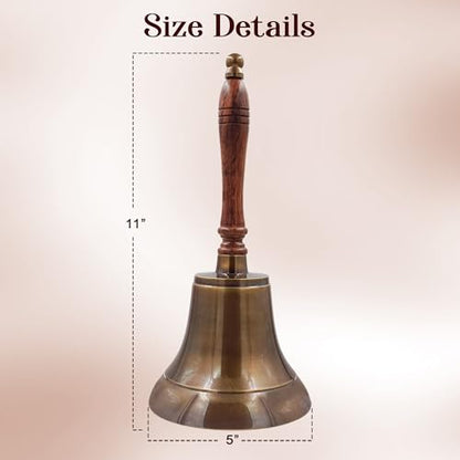 Large & Heavy Solid Brass Loud Hand Call Bell for Weddings, Christmas, School 11"(H) 5"(D) Antique Brass by THDC - color: Antique