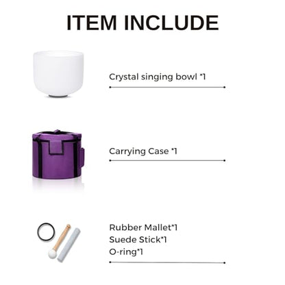 8 Inch B Note 432hz Crown Chakra Crystal Singing Bowl Healing Pure White with Carrying Case and Rubber Mallet Suede Strikers Oring - color: White B, size: 8 inch