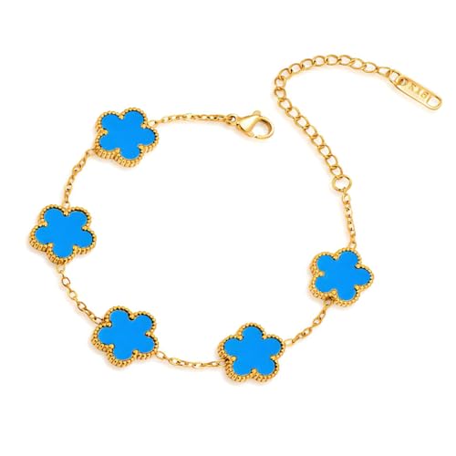 FLY FEI 18K Gold-Plated Four Leaf Clover Bracelet for Women,Adjustable lucky Bracelet Set Jewelry Gift-Hypoallergenic Charm for Birthdays, Wellness & Daily Wear - color: style01-Blue