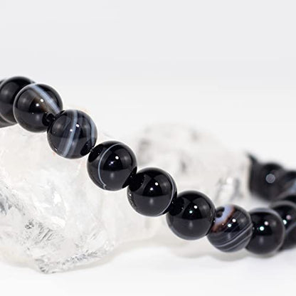 8mm Natural Gemstone Stretch Bracelet, Handmade Unisex Crystal Bracelets for Meditation, Yoga, Spiritual Healing & Positive Energy - color: Black Sardonyx