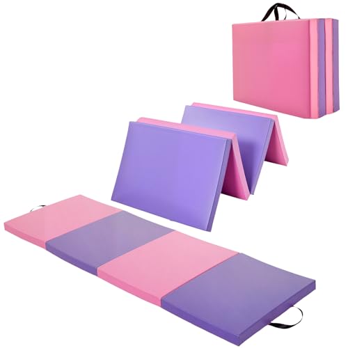 Gymnastics Mat, 6x2/3Ft 2-Inch Thick 4-Fold Exercise Floor Mat for Home Gym, Portable Yoga Mat for Pilates, Aerobics, Martial Arts & Training - color: Pink-Purple, size: 6x2Ftx2"