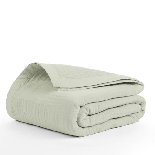 Salt Earth 100% Cotton Muslin Throw Blanket, 55"X75" Twin 4 Layered Gauze Blanket Throw for Couch, Bed, Living Room, Home, Light Christmas Blankets and Throws for Christmas Gifts (Sea Foam) - color: Sea Foam, size: 55"X75" Twin