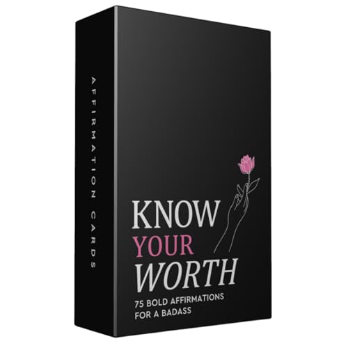 Viral Studios Know Your Worth – 75 Daily Affirmation Card Deck for Confidence, Self-Love & Empowerment – Motivational Cards with Quotes for Women, Teens & Adults – Sassy Self-Care Gift