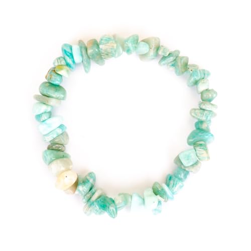 Bracelets for Men & Women - Natural Gemstone Raw Beads Stretch Bracelet, Irregular Chips Healing Crystal Jewelry. Anxiety Relief for Stress & Negative Energy Protection. - color: Amazonite Bracelet