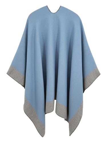 Women's Elegant Shawl Wraps, Soft Open Front Poncho Cape, Reversible Casual Cardigan Shawls for Gift Travel - color: Blue-gray