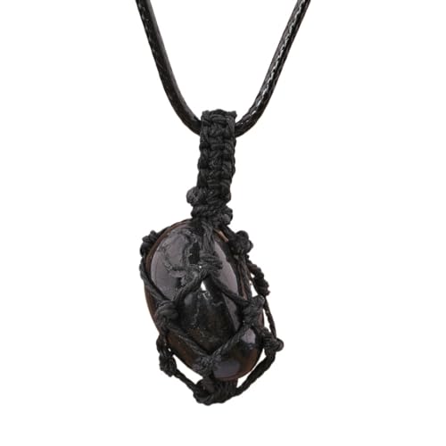 Crystal Tumbled Stone Pendant Necklace for Women Knotted Net Bag Leather Necklace Yoga Meditation Jewelry Gifts - color: Black Tourmaline