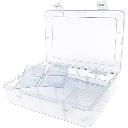 Xiaoyztan Clear Plastic Organizer, 12 Grids with Adjustable Dividers, Jewelry Box Bead Storage Container for Small Parts, Fishing Tackle, DIY Crafts, and Earrings - size: 8.8x6.6x2.3 in