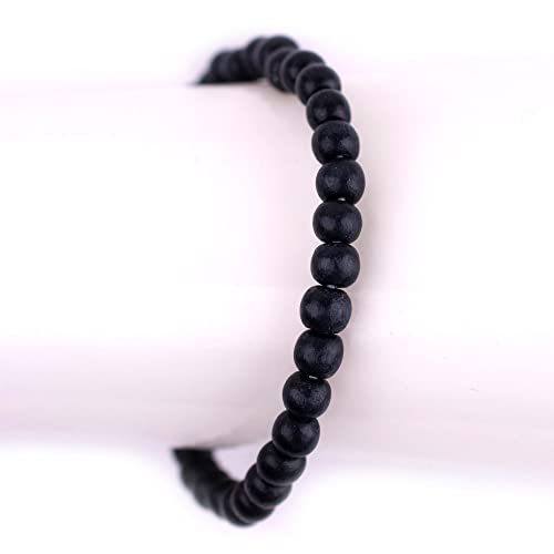 Wood Bead Bracelet - color: Charcoal Black, size: Small Beads