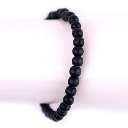 Wood Bead Bracelet - color: Charcoal Black, size: Small Beads