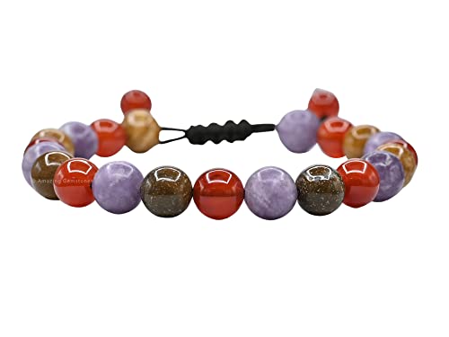 Amazing Gemstone Bracelet for Teens - Yellow Jasper Lepidolite Carnelian Bracelet Set for Men Women Healing Calming Anxiety Stress Relief Gifts Pulseras Para Hombres Mujer (Adjustable) (Teenagers) - color: Teenagers