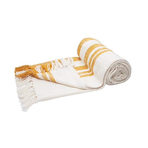 carol & frank Morgan Ochre Striped Woven Accent Throw Blanket 50" x 60" Versatile Lightweight Cozy Super Soft Home Living Room Sofa Couch Chair Bed Bedroom Decor Decoration 50x60 inches Ochre - color: Ochre