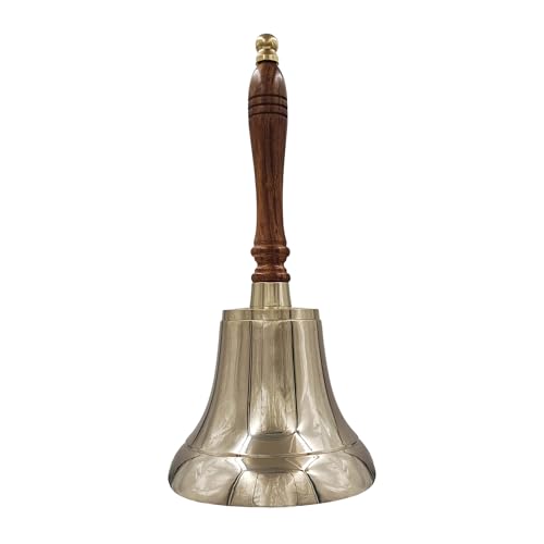 Large & Heavy Solid Brass Loud Hand Call Bell for Weddings, Christmas, School 11"(H) 5"(D) Polished Brass by THDC - color: Polish