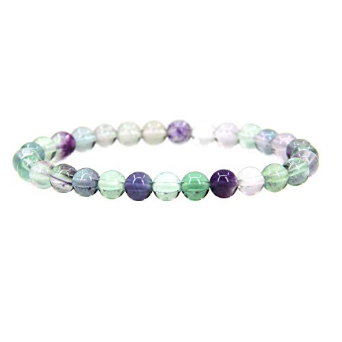Angelstones Handmade Natural Healing Gemstone 6mm Round Beads Stretch Crystal Bracelet 7 Inch Unisex - color: Clear Fluorite