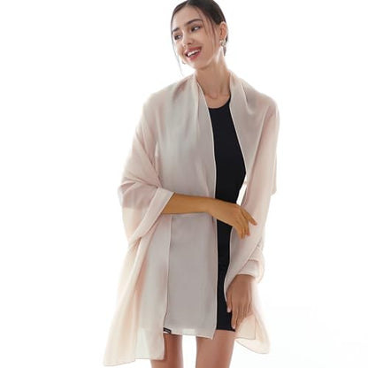 RIIQIICHY Women Shawls and Wraps for Evening Dresses Like Chiffon Silk Scarf Formal Silky Pashmina Shawls for Weddings - color: Beige-5