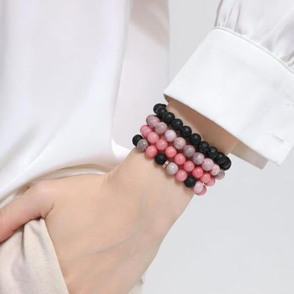 Fengling 4 PCS Beaded Crystal Bracelet for Women 8mm Natural Gemstones Handmade Bracelet for Girls Healing Stretch Bracelets Crystal Jewelry for Women Gifts