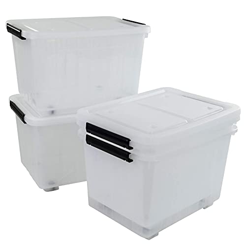 30L Plastic Storage Bin, Stackable and Nestable Storage Boxes with Lids and Secure Latching Buckles, Large Storage Container (Clear)