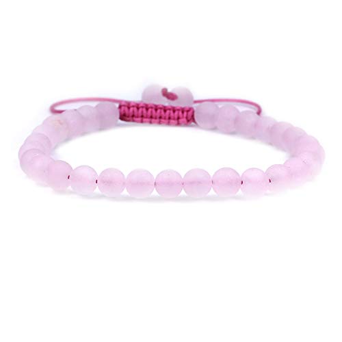Keleny Natural Gemtone 6mm Round Beads Crystal Adjustable Braided Macrame Tassels Bracelets Unisex - color: Matt Rose Quartz
