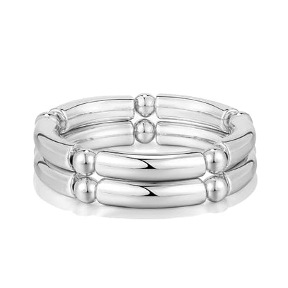 Gold Chunky Bangles Bracelets For Women 14k Gold Plated Stack Layered Curved Bamboo Tube Stretch Bracelets Gift Jewelry - color: 2pcs Silver-8mm
