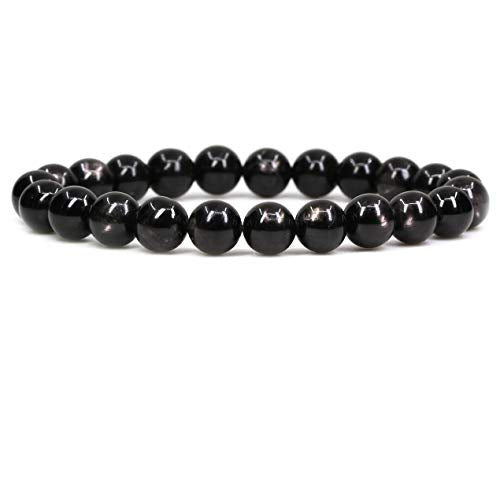 Keleny Gem Semi Precious Gemstones 8mm Natural Stone Round Beads Rock Crystal Jasper Stretch Bracelet 7 Inch Unisex - color: Black Hypersthene