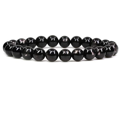 Keleny Gem Semi Precious Gemstones 8mm Natural Stone Round Beads Rock Crystal Jasper Stretch Bracelet 7 Inch Unisex - color: Black Hypersthene