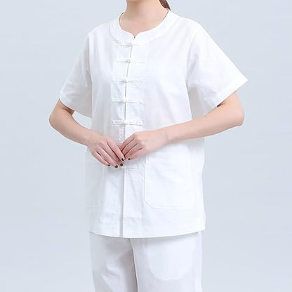 Meditation Clothing Meditation Clothes Suit,Chinese Round Neck Cloths Meditation Cloths Buddha Unisex - color: White, size: Small