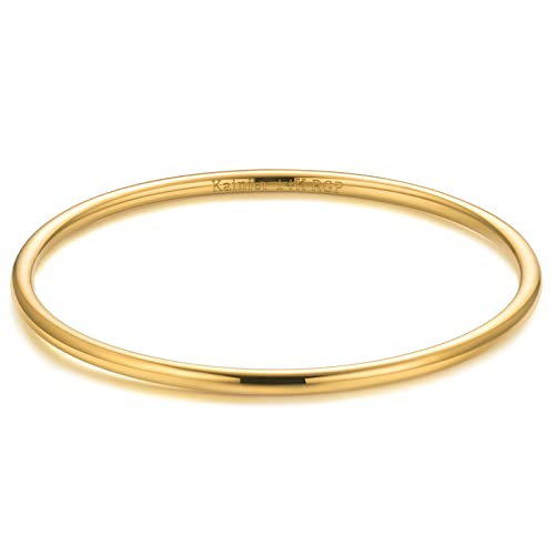 Kainier 3mm 14K Gold Plated Bracelet Stainless Steel Glossy Stackable Thin Round Bangle Bracelet for Women Solid Plain Polished Bracelet Best Gifts for Love - color: 1PC Gold, size: 7.5 Inches