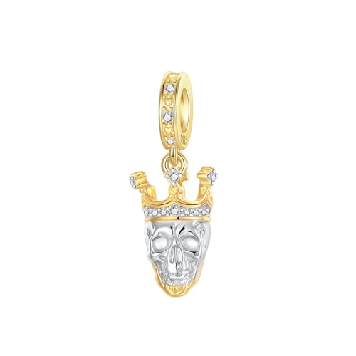 Prayer Cross Elephant Airplane Suitcase Charm 925 Sterling Silver Charms fits for Bracelets Necklace Pendant Bead Charms Jewelry Gift for Women Family - color: Golden Crown Skull Charm